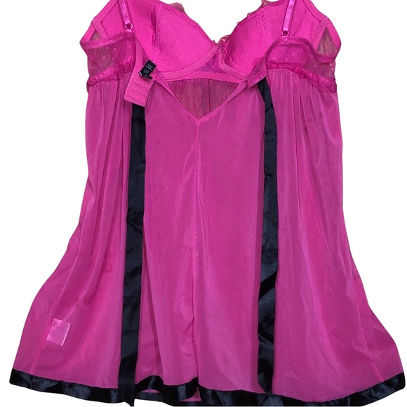 Tart noir intimate lingerie Babydoll Pink with black bow Med - Picture 3 of 7